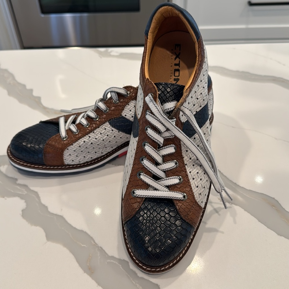 Stylish Men's Brown and Blue Sneakers Exton made in Italy 10.5 - Picture 2 of 9
